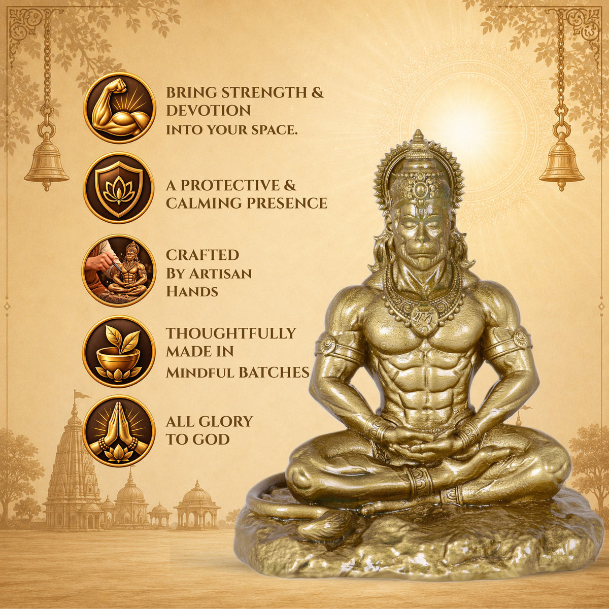 GOLDEN BRONZE | HANUMAN JI IDOL | BAJRANGBALI MURTI