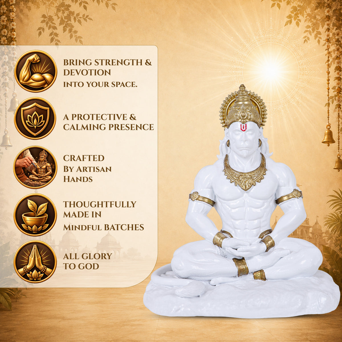 DIVINE WHITE | HANUMAN JI IDOL | BAJRANGBALI MURTI