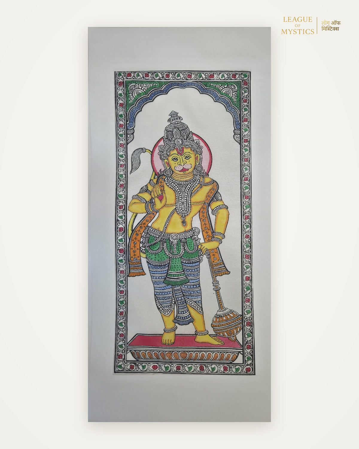 Hanuman Ji Pattachitra painting, amber colourway, hand-painted Odisha wall art