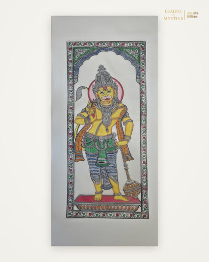 Hanuman Ji Pattachitra painting, amber colourway, hand-painted Odisha wall art
