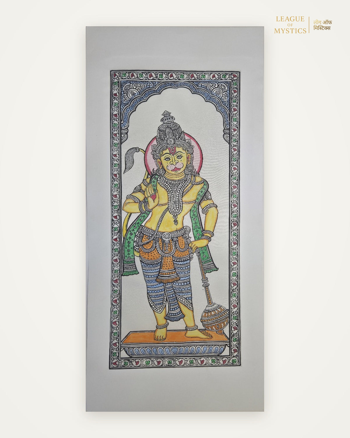 Hanuman Ji Pattachitra painting, marigold colourway, hand-painted Odisha wall art