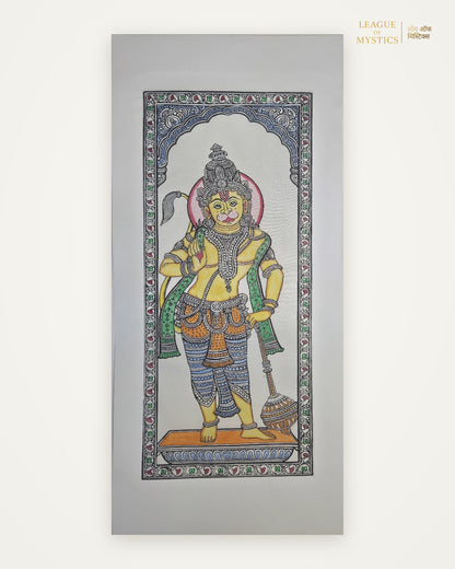 Hanuman Ji Pattachitra painting, marigold colourway, hand-painted Odisha wall art