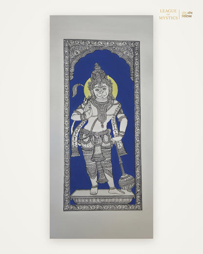 Hanuman Ji Pattachitra painting, royal blue colourway, hand-painted Odisha wall art