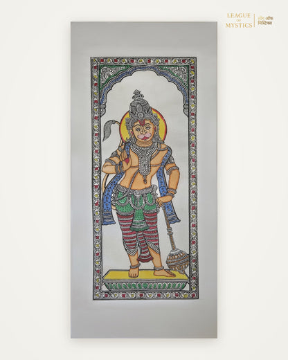 Hanuman Ji Pattachitra painting, saffron colourway, hand-painted Odisha wall art