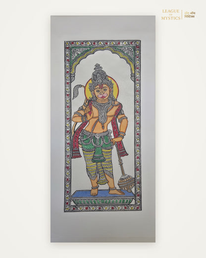 Hanuman Ji Pattachitra painting, terracotta colourway, hand-painted Odisha wall art