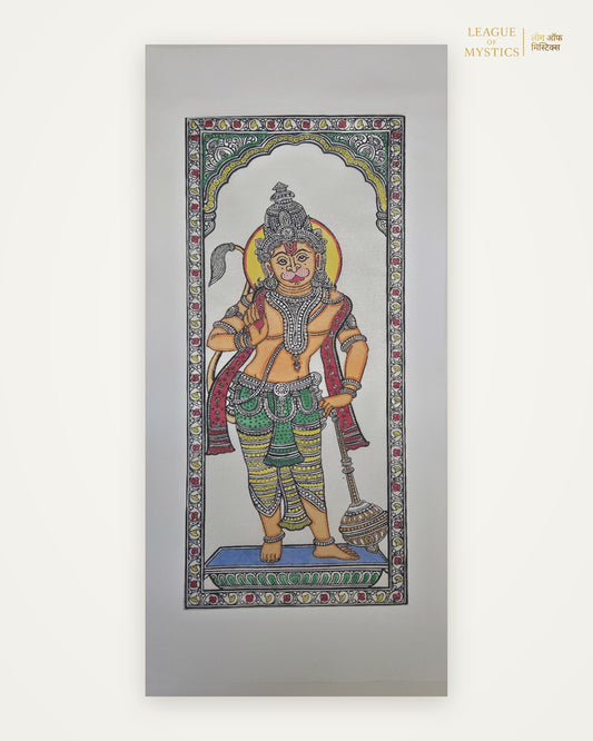 Hanuman Ji Pattachitra painting, terracotta colourway, hand-painted Odisha wall art