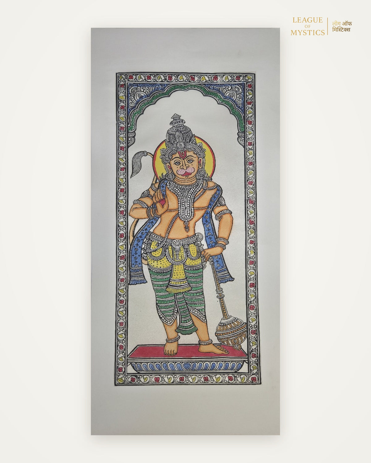 Hanuman Ji Pattachitra painting, vermilion colourway, hand-painted Odisha wall art