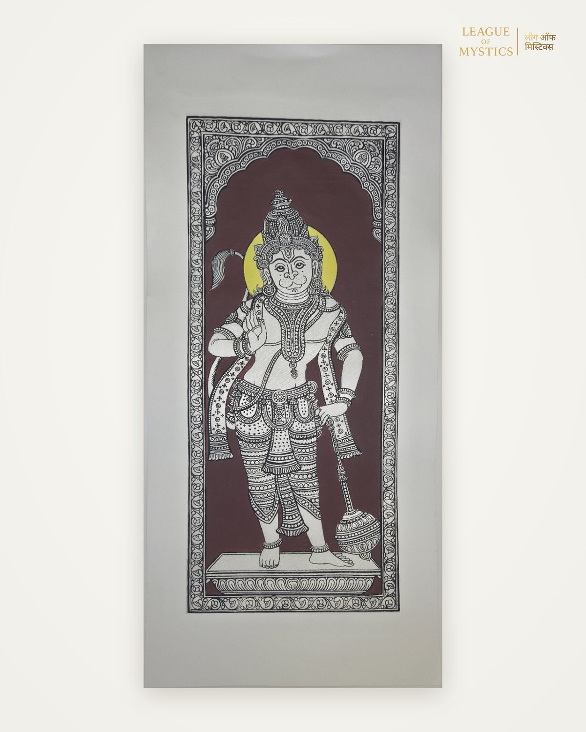 Hanuman Ji Pattachitra painting, wine maroon colourway, hand-painted Odisha wall art