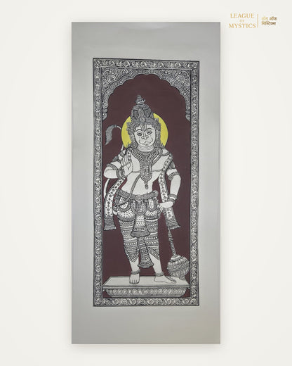 Hanuman Ji Pattachitra painting, wine maroon colourway, hand-painted Odisha wall art