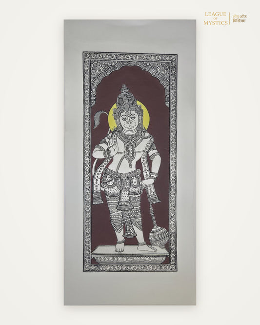 Hanuman Ji Pattachitra painting, wine maroon colourway, hand-painted Odisha wall art
